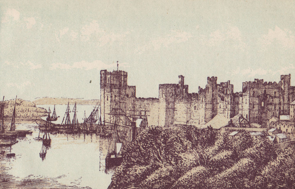 CARNARVON CASTLE. Caernarfon. North Wales. WARD LOCK 1893 old antique print
